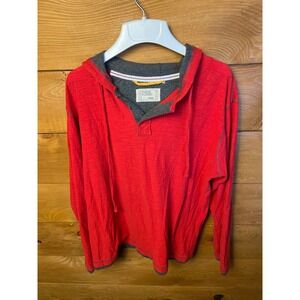 Free Planet Mens Red Long Sleeve Hooded Henley Shirt Pullover Top Valentines Day